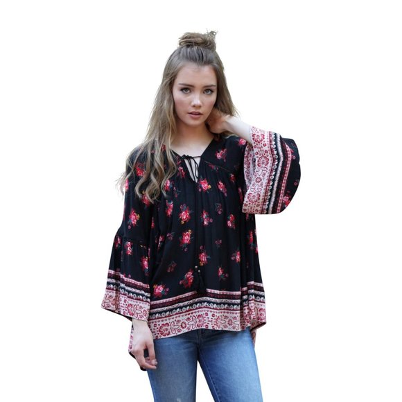 Angie Tops - Angie Floral Print Peasant Top